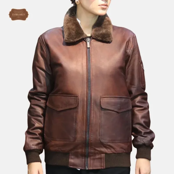 Women bomber leather jacket - Image 2