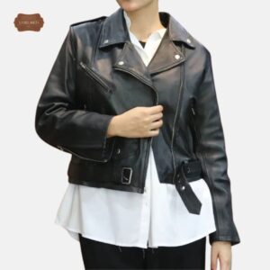 women wearing stylish biker jacket in black color