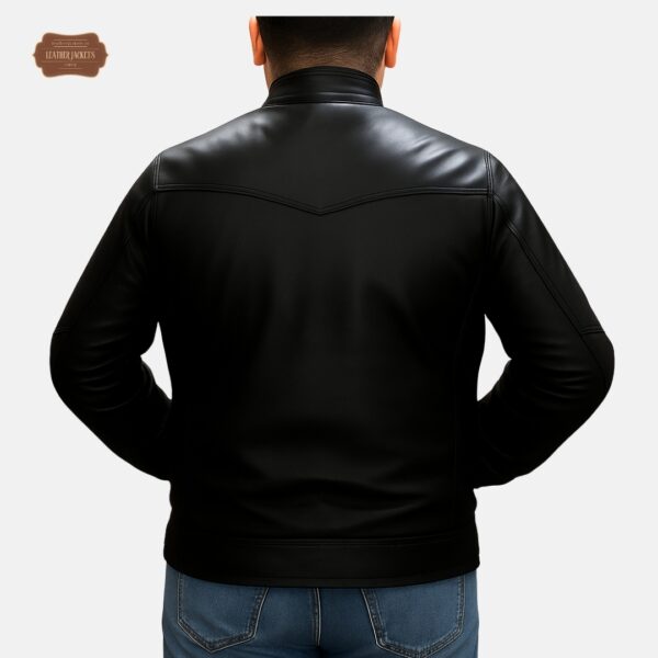 men sheep leather jacket rear view